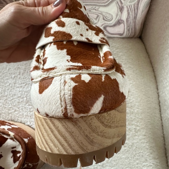 Free People Corbin Loafer Clog brown white cow print suede /pony hair size 39 - Picture 3 of 12